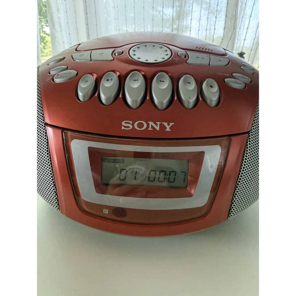 Vintage Sony Red Portable Boombox CD / Cassette / Radio Tested & Working CFD-E75